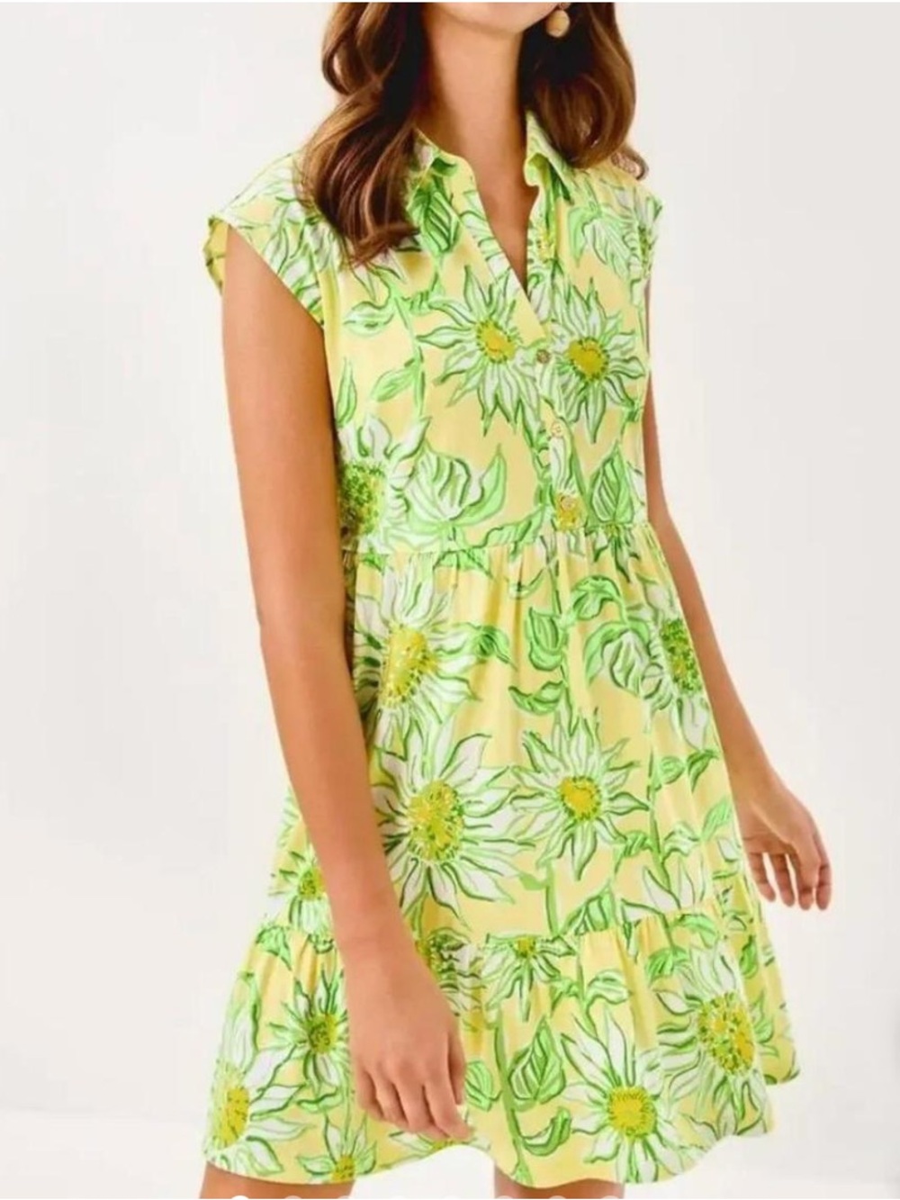 Lilly Pulitzer Yellow and Green Floral Tiered Mini Dress
